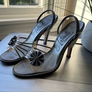 Antonelli Clear Vinyl Gray Slingback Peep Toe Heels Sz 7